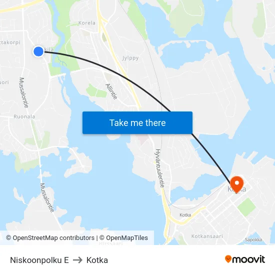 Niskoonpolku E to Kotka map