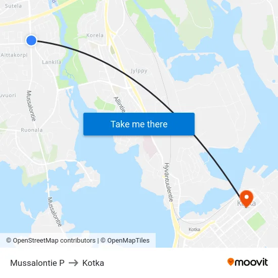 Mussalontie P to Kotka map