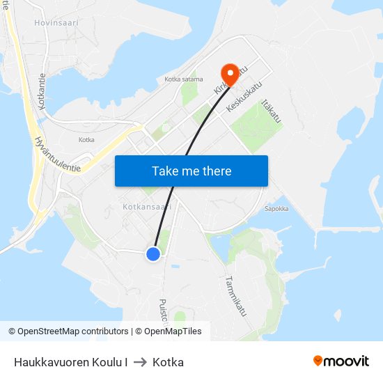 Haukkavuoren Koulu I to Kotka map