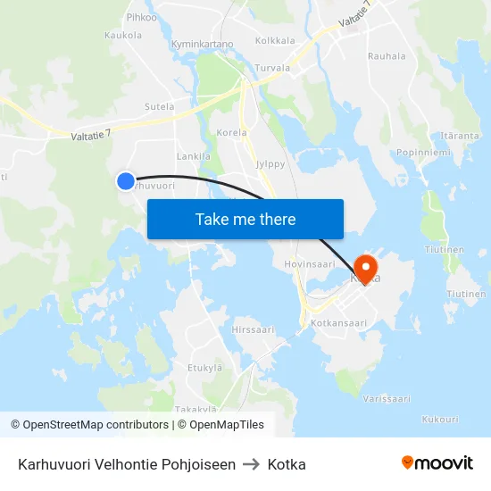 Karhuvuori Velhontie Pohjoiseen to Kotka map