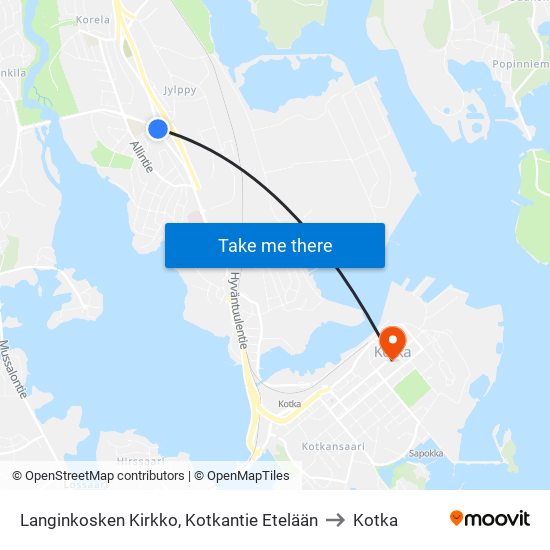 Langinkosken Kirkko, Kotkantie Etelään to Kotka map