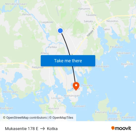 Mukasentie 178 E to Kotka map