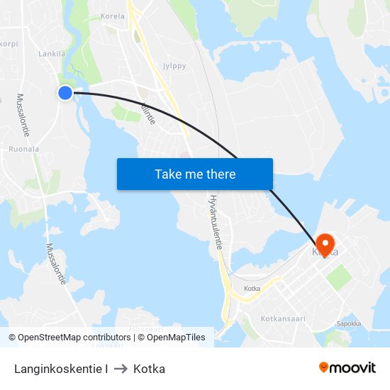 Langinkoskentie I to Kotka map