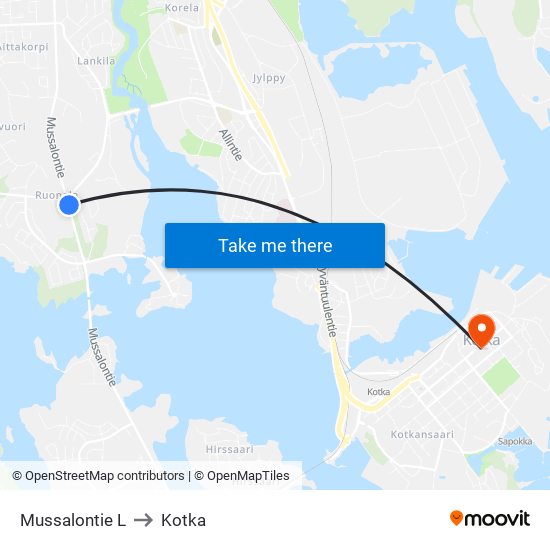 Mussalontie L to Kotka map