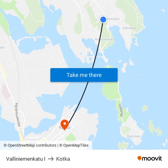 Valliniemenkatu I to Kotka map