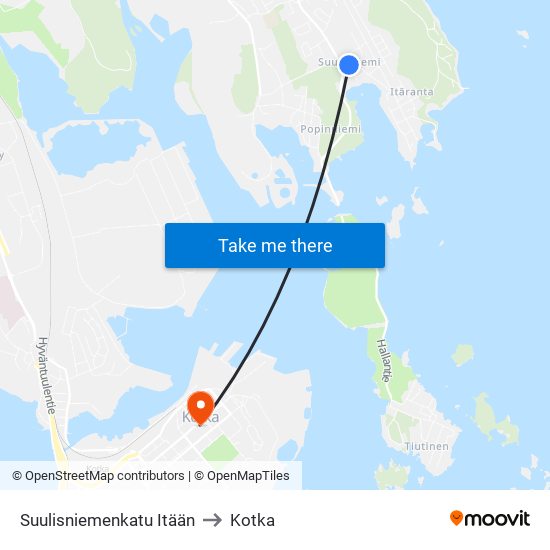Suulisniemenkatu Itään to Kotka map