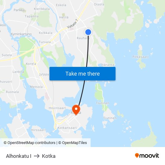 Alhonkatu I to Kotka map