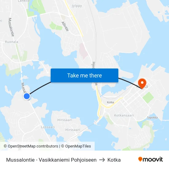 Mussalontie - Vasikkaniemi Pohjoiseen to Kotka map