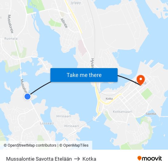 Mussalontie Savotta Etelään to Kotka map