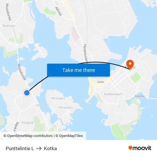 Punttelintie L to Kotka map