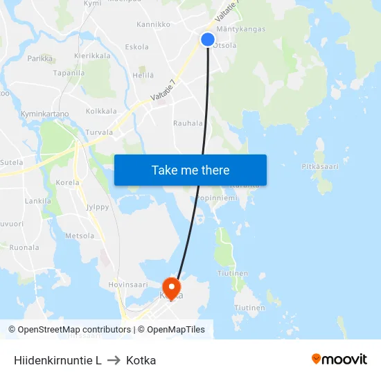 Hiidenkirnuntie L to Kotka map