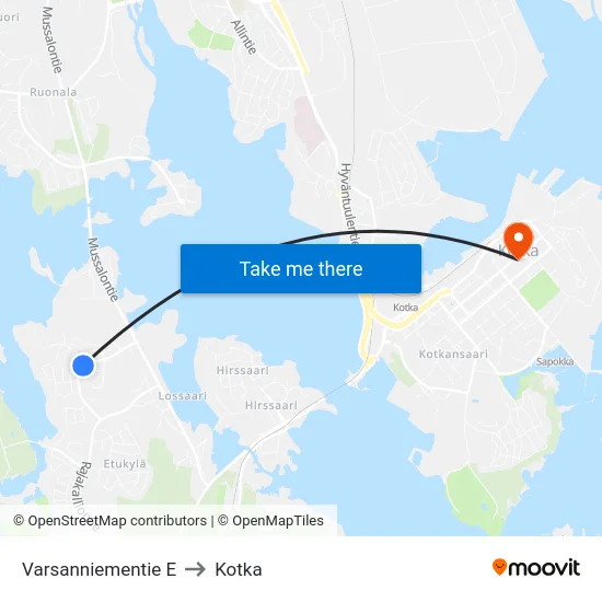 Varsanniementie E to Kotka map