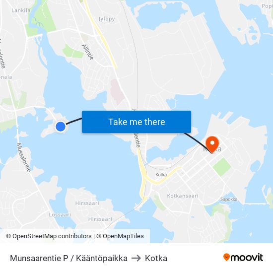 Munsaarentie P / Kääntöpaikka to Kotka map