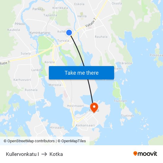 Kullervonkatu I to Kotka map