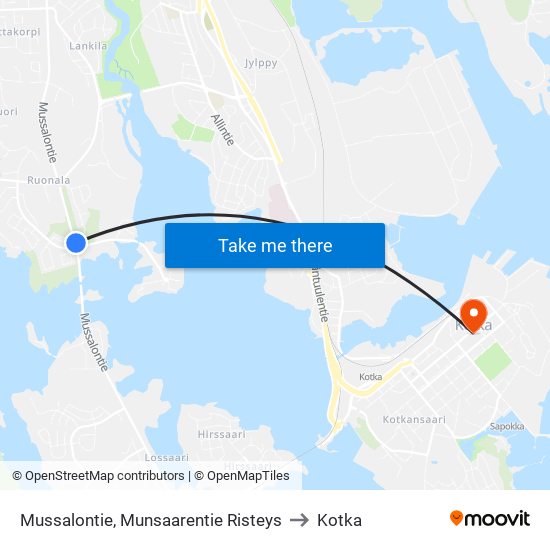 Mussalontie, Munsaarentie Risteys to Kotka map