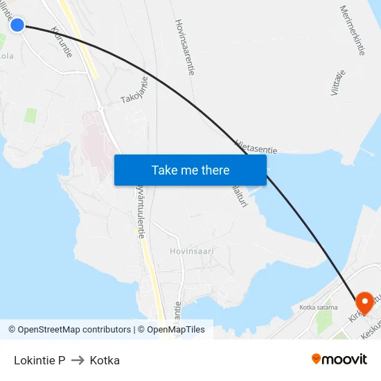 Lokintie P to Kotka map