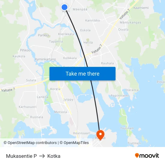Mukasentie P to Kotka map