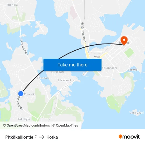Pitkäkalliontie P to Kotka map