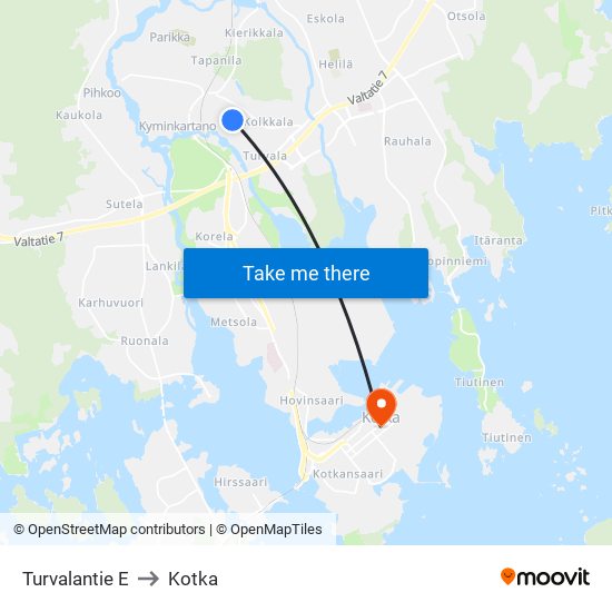 Turvalantie E to Kotka map