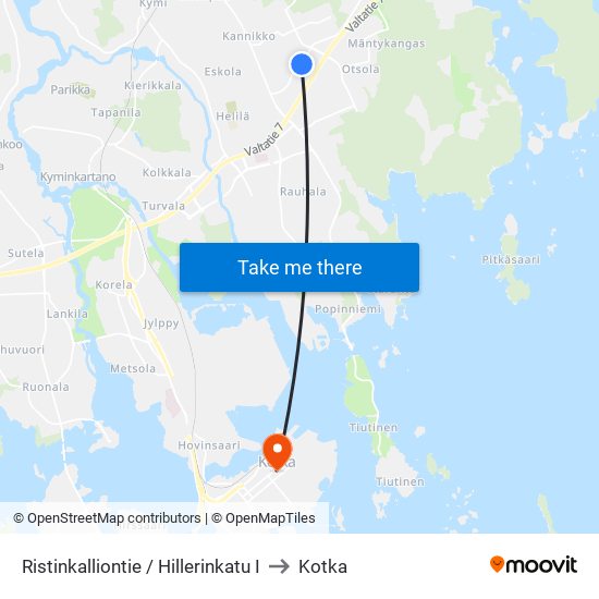 Ristinkalliontie / Hillerinkatu I to Kotka map