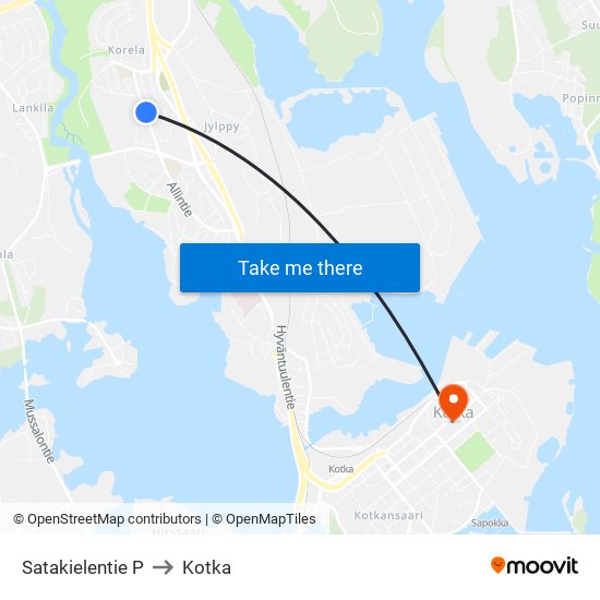 Satakielentie P to Kotka map