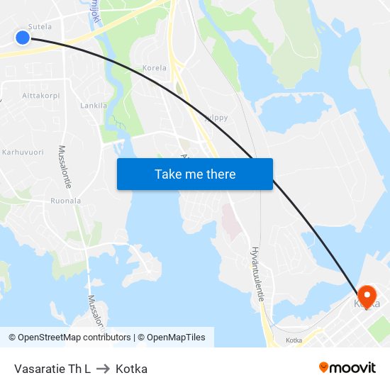 Vasaratie Th L to Kotka map