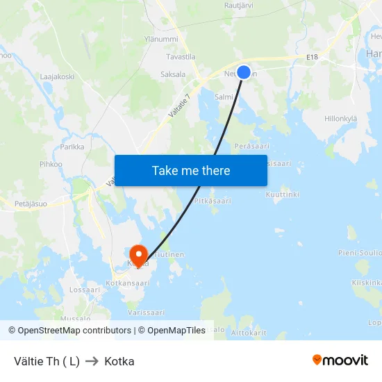 Vältie Th ( L) to Kotka map