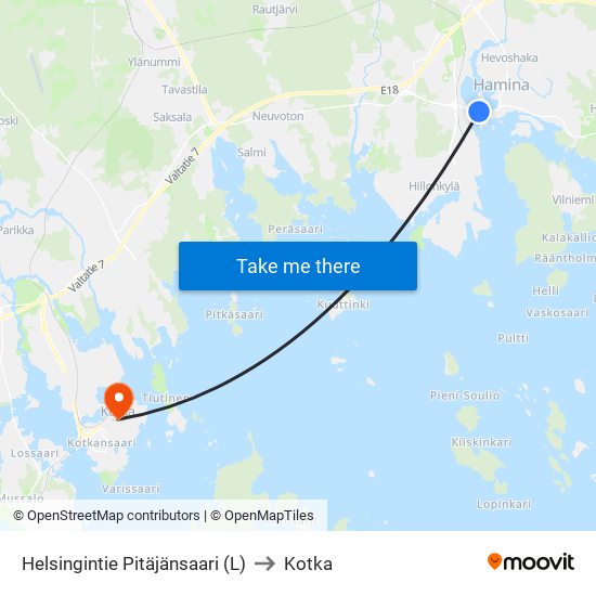 Helsingintie  Pitäjänsaari (L) to Kotka map