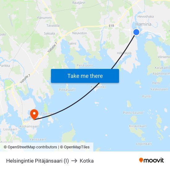 Helsingintie  Pitäjänsaari (I) to Kotka map
