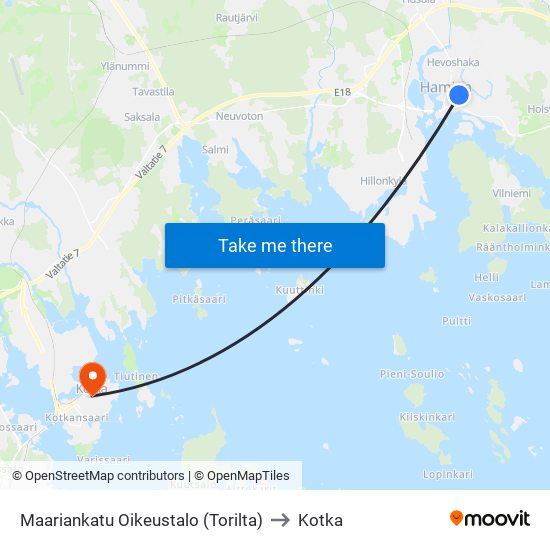 Maariankatu  Oikeustalo (Torilta) to Kotka map