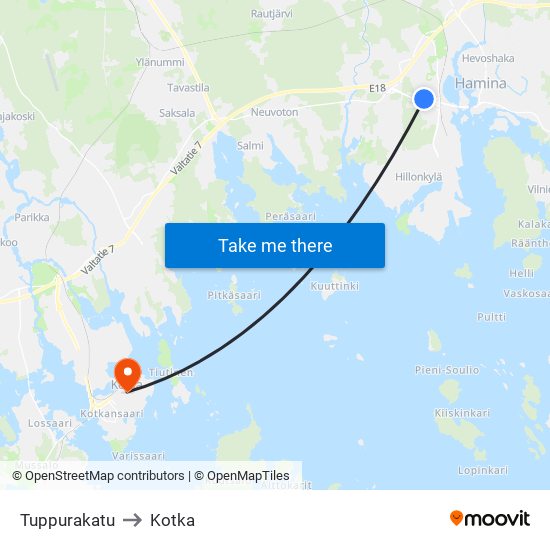 Tuppurakatu to Kotka map