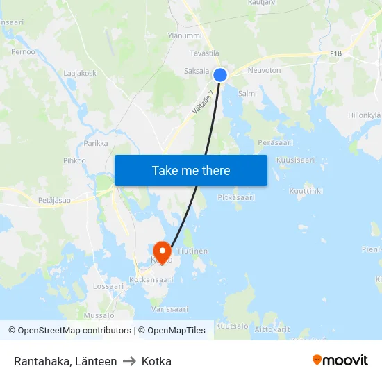 Rantahaka, Länteen to Kotka map