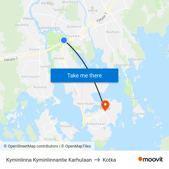 Kyminlinna Kyminlinnantie Karhulaan to Kotka map