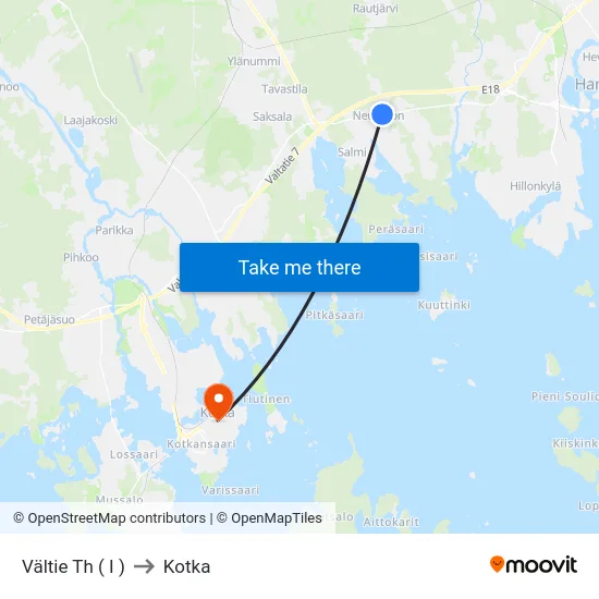 Vältie Th ( I ) to Kotka map