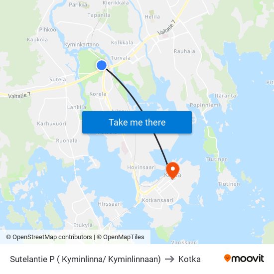 Sutelantie P ( Kyminlinna/ Kyminlinnaan) to Kotka map
