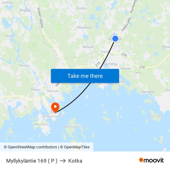 Myllykyläntie 169 ( P ) to Kotka map