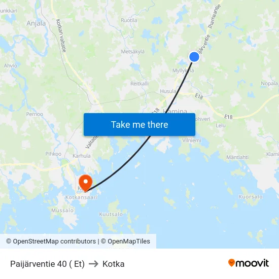 Paijärventie 40 ( Et) to Kotka map