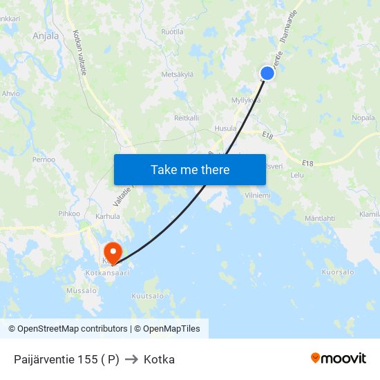 Paijärventie 155 ( P) to Kotka map