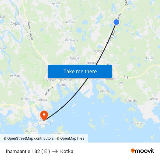 Ihamaantie 182 ( E ) to Kotka map