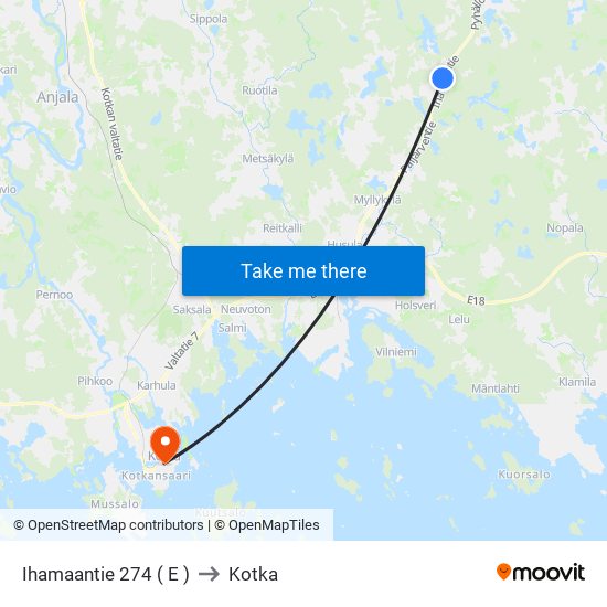 Ihamaantie 274 ( E ) to Kotka map