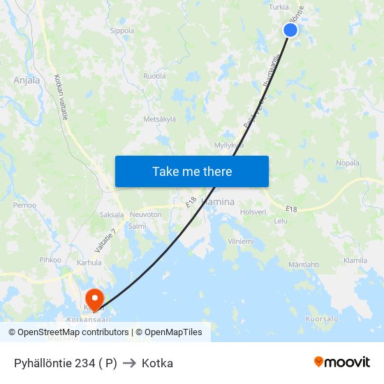 Pyhällöntie 234 ( P) to Kotka map