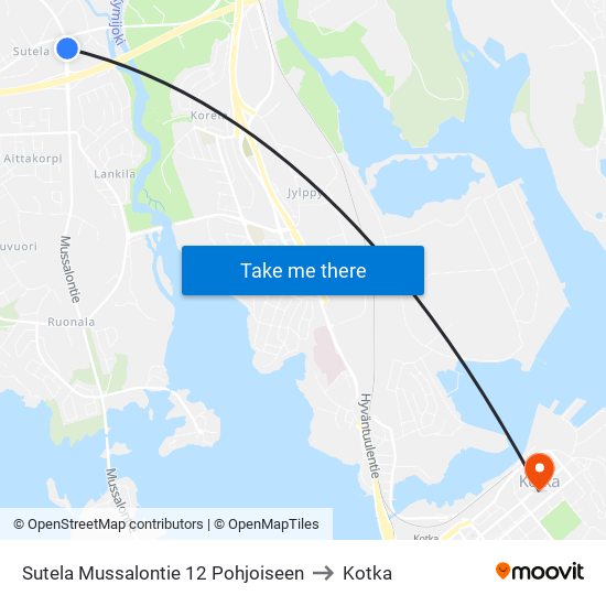 Sutela Mussalontie 12 Pohjoiseen to Kotka map