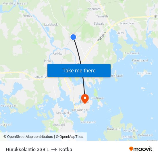 Hurukselantie 338 L to Kotka map