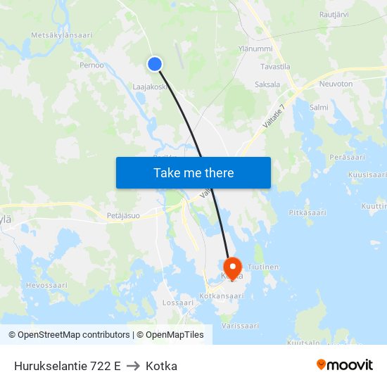 Hurukselantie 722 E to Kotka map