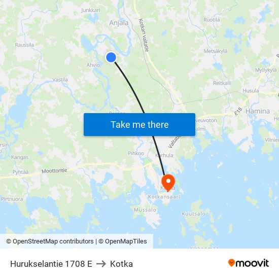 Hurukselantie 1708 E to Kotka map