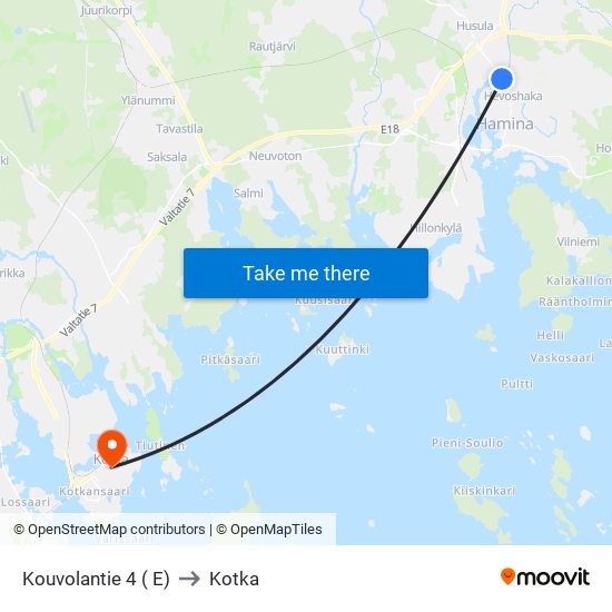 Kouvolantie 4 ( E) to Kotka map