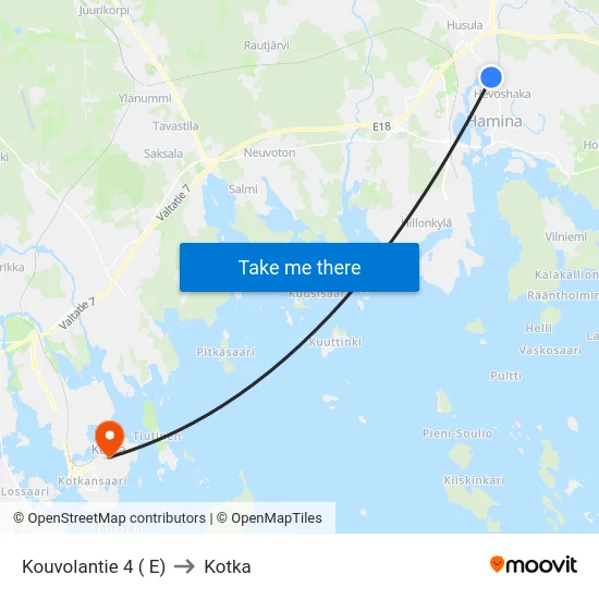 Kouvolantie 4 ( E) to Kotka map