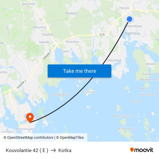 Kouvolantie 42 ( E ) to Kotka map