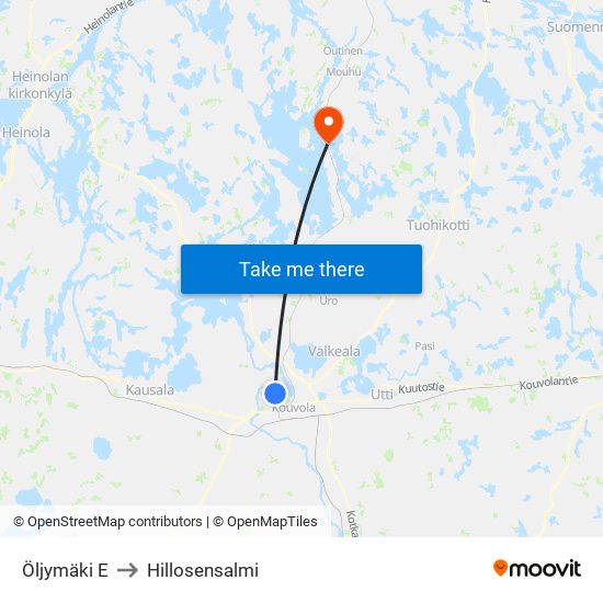 Öljymäki E to Hillosensalmi map