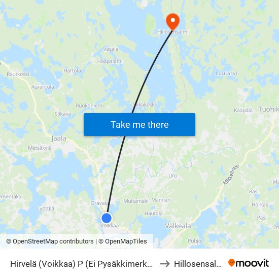 Hirvelä (Voikkaa) P (Ei Pysäkkimerkkiä) to Hillosensalmi map